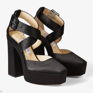 Jimmy Choo Black Satin Platform Heels